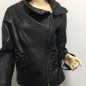 L.A.M.B leather black jacket studs zippers 4 6